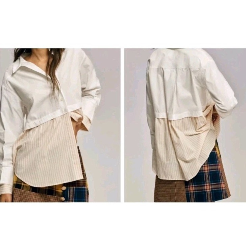 Anthropologie Twofer Layered Button Down Shirt Striped Womens Sz S Oversized NWT